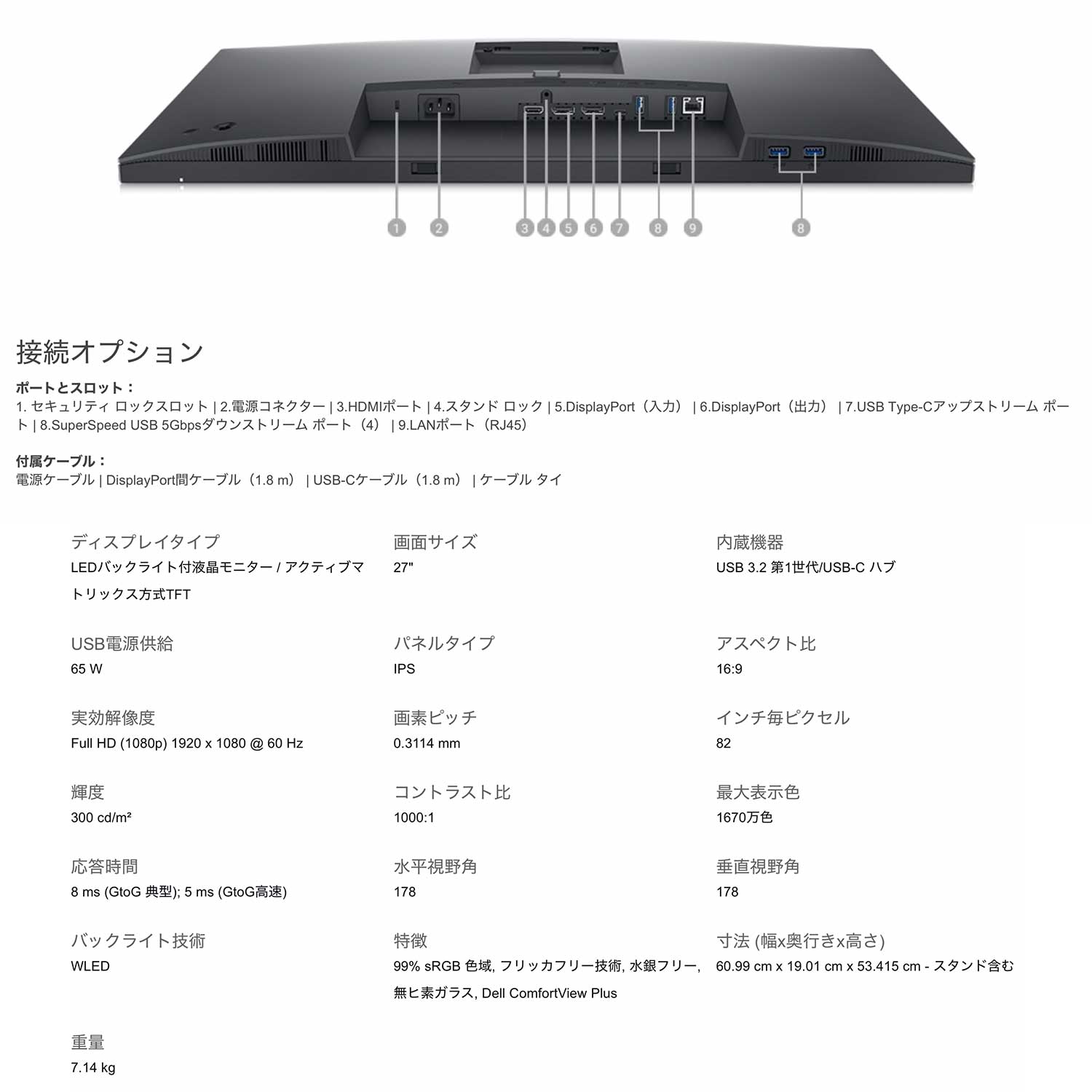 【新品 即納 箱破損特価】Dell プロフェッショナル シリーズ P2722HE 27インチ USB-C ハブ モニタ 3