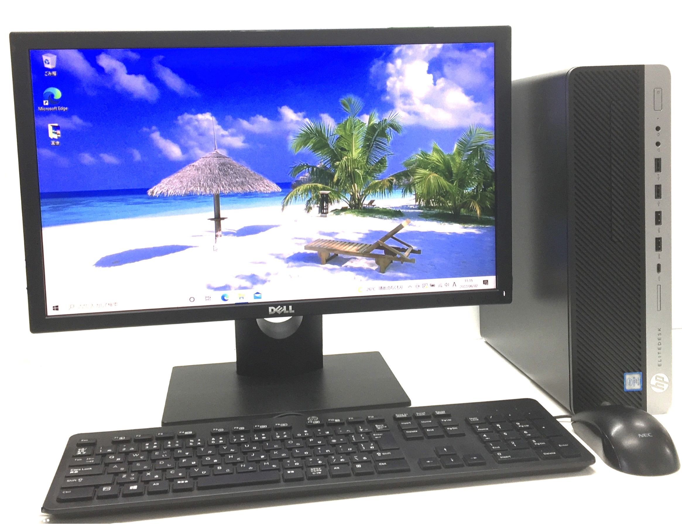 【送料無料】 デスクトップPC HP 第8世代　EliteDesk 800 G4 SFF Core i5 8500　3GHz/8GB/256GB(SSD)+500GB(HDD)　中古パソコンデスクトップ 　22インチ液晶セット Win10Pro64Bit 　Officeソフト付き【3ケ月保証】 &＆＆おまけ付き（中古USB式キーボートとマウス）