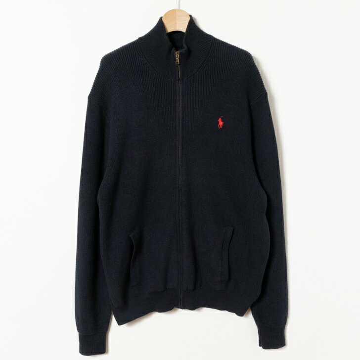【中古】 POLO RALPH LAUREN ポロ ラルフローレン コットン ドライバーズニット セーター ジップニット ネイビー XL