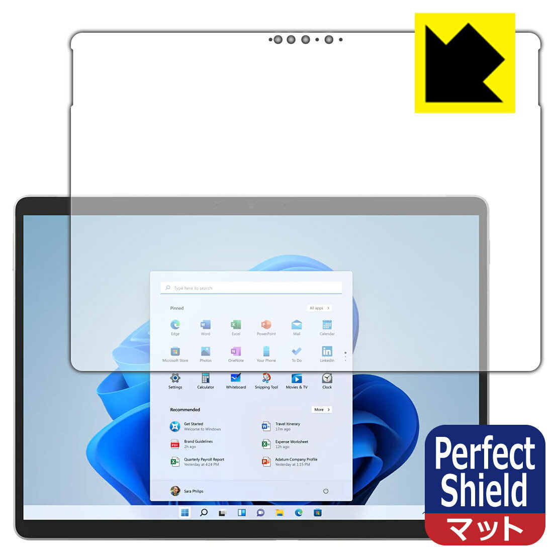 ●対応機種 : Microsoft Surface Pro 8 (2021年11月発売モデル)●製品内容 : 前面用1枚●「Perfect Shield」は画面の反射を抑え、指のすべりもなめらかな指紋や皮脂汚れがつきにくい『アンチグレアタイプ(非光沢)の保護フィルム』●安心の国産素材を使用。日本国内の自社工場で製造し出荷しています。【ポスト投函送料無料】商品は【ポスト投函発送 (追跡可能メール便)】で発送します。お急ぎ、配達日時を指定されたい方は以下のクーポンを同時購入ください。【お急ぎ便クーポン】　プラス110円(税込)で速達扱いでの発送。お届けはポストへの投函となります。【配達日時指定クーポン】　プラス550円(税込)で配達日時を指定し、宅配便で発送させていただきます。【お急ぎ便クーポン】はこちらをクリック【配達日時指定クーポン】はこちらをクリック 　 表面に微細な凹凸を作ることにより、外光を乱反射させギラツキを抑える「アンチグレア加工」がされております。 屋外での太陽光の映り込み、屋内でも蛍光灯などの映り込みが気になるシーンが多い方におすすめです。 また、指紋がついた場合でも目立ちにくいという特長があります。 指滑りはさらさらな使用感でストレスのない操作・入力が可能です。 ハードコート加工がされており、キズや擦れに強くなっています。簡単にキズがつかず長くご利用いただけます。 反射防止のアンチグレア加工で指紋が目立ちにくい上、表面は防汚コーティングがされており、皮脂や汚れがつきにくく、また、落ちやすくなっています。 接着面は気泡の入りにくい特殊な自己吸着タイプです。素材に柔軟性があり、貼り付け作業も簡単にできます。また、はがすときにガラス製フィルムのように割れてしまうことはありません。 貼り直しが何度でもできるので、正しい位置へ貼り付けられるまでやり直すことができます。 最高級グレードの国産素材を日本国内の弊社工場で加工している完全な Made in Japan です。安心の品質をお届けします。 使用上の注意 ●本製品は機器の画面をキズなどから保護するフィルムです。他の目的にはご使用にならないでください。 ●本製品は液晶保護および機器本体を完全に保護することを保証するものではありません。機器の破損、損傷、故障、その他損害につきましては一切の責任を負いかねます。 ●製品の性質上、画面操作の反応が変化したり、表示等が変化して見える場合がございます。 ●貼り付け作業時の失敗(位置ズレ、汚れ、ゆがみ、折れ、気泡など)および取り外し作業時の破損、損傷などについては、一切の責任を負いかねます。 ●水に濡れた状態でのご使用は吸着力の低下などにより、保護フィルムがはがれてしまう場合がございます。防水対応の機器でご使用の場合はご注意ください。 ●アルコール類やその他薬剤を本製品に付着させないでください。表面のコーティングや吸着面が変質するおそれがあります。 ●品質向上のため、仕様などを予告なく変更する場合がございますので、予めご了承ください。
