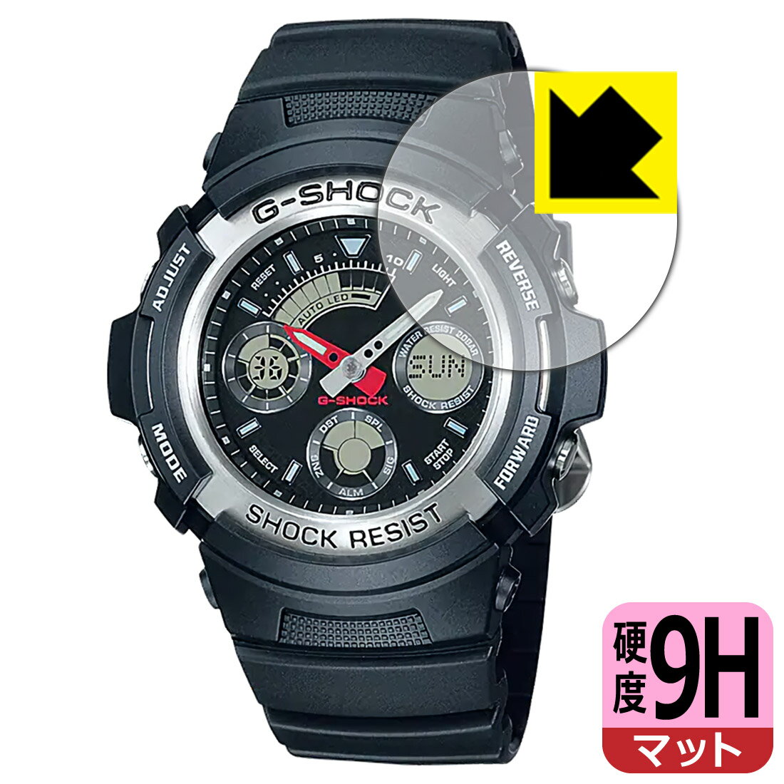 ●対応機種 : CASIO G-SHOCK AW-590シリーズ / AW-591シリーズ専用の商品です。●製品内容 : 画面用フィルム1枚・クリーニングワイプ1個●柔軟性があり、ガラスフィルムのように衝撃を受けても割れない『9H高硬度【反射低減】保護フィルム』 ●安心の国産素材を使用。日本国内の自社工場で製造し出荷しています。 ★貼り付け失敗交換サービス対象商品★【ポスト投函送料無料】商品は【ポスト投函発送 (追跡可能メール便)】で発送します。お急ぎ、配達日時を指定されたい方は以下のクーポンを同時購入ください。【お急ぎ便クーポン】　プラス110円(税込)で速達扱いでの発送。お届けはポストへの投函となります。【配達日時指定クーポン】　プラス550円(税込)で配達日時を指定し、宅配便で発送させていただきます。【お急ぎ便クーポン】はこちらをクリック【配達日時指定クーポン】はこちらをクリック 　 表面硬度はガラスフィルムと同等の9Hですが、しなやかな柔軟性がある「超ハードコートPETフィルム」なので衝撃を受けても割れません。厚みも一般的なガラスフィルムより薄い約0.2mmでタッチ操作の感度も良好です。(※1) 表面に微細な凹凸を作ることにより、外光を乱反射させギラツキを抑える「アンチグレア加工」がされております。 屋外での太陽光の映り込み、屋内でも蛍光灯などの映り込みが気になるシーンが多い方におすすめです。 また、指紋がついた場合でも目立ちにくいという特長があります。 反射防止のアンチグレア加工で指紋が目立ちにくい上、表面はフッ素コーティングがされており、皮脂や汚れがつきにくく、また、落ちやすくなっています。指滑りはさらさらな使用感です。 油性マジックのインクもはじきますので簡単に拭き取れます。 接着面は気泡の入りにくい特殊な自己吸着タイプです。素材に柔軟性があり、貼り付け作業も簡単にできます。また、はがすときにガラス製フィルムのように割れてしまうことはありません。 貼り直しが何度でもできるので、正しい位置へ貼り付けられるまでやり直すことができます。 最高級グレードの国産素材を日本国内の弊社工場で加工している完全な Made in Japan です。安心の品質をお届けします。 ※1「表面硬度 9H」の表示は素材として使用しているフィルムの性能です。機器に貼り付けた状態の測定結果ではありません。 使用上の注意 ●本製品は機器の画面をキズなどから保護するフィルムです。他の目的にはご使用にならないでください。 ●本製品は液晶保護および機器本体を完全に保護することを保証するものではありません。機器の破損、損傷、故障、その他損害につきましては一切の責任を負いかねます。 ●製品の性質上、画面操作の反応が変化したり、表示等が変化して見える場合がございます。 ●貼り付け作業時の失敗(位置ズレ、汚れ、ゆがみ、折れ、気泡など)および取り外し作業時の破損、損傷などについては、一切の責任を負いかねます。 ●水に濡れた状態でのご使用は吸着力の低下などにより、保護フィルムがはがれてしまう場合がございます。防水対応の機器でご使用の場合はご注意ください。 ●アルコール類やその他薬剤を本製品に付着させないでください。表面のコーティングや吸着面が変質するおそれがあります。 ●品質向上のため、仕様などを予告なく変更する場合がございますので、予めご了承ください。