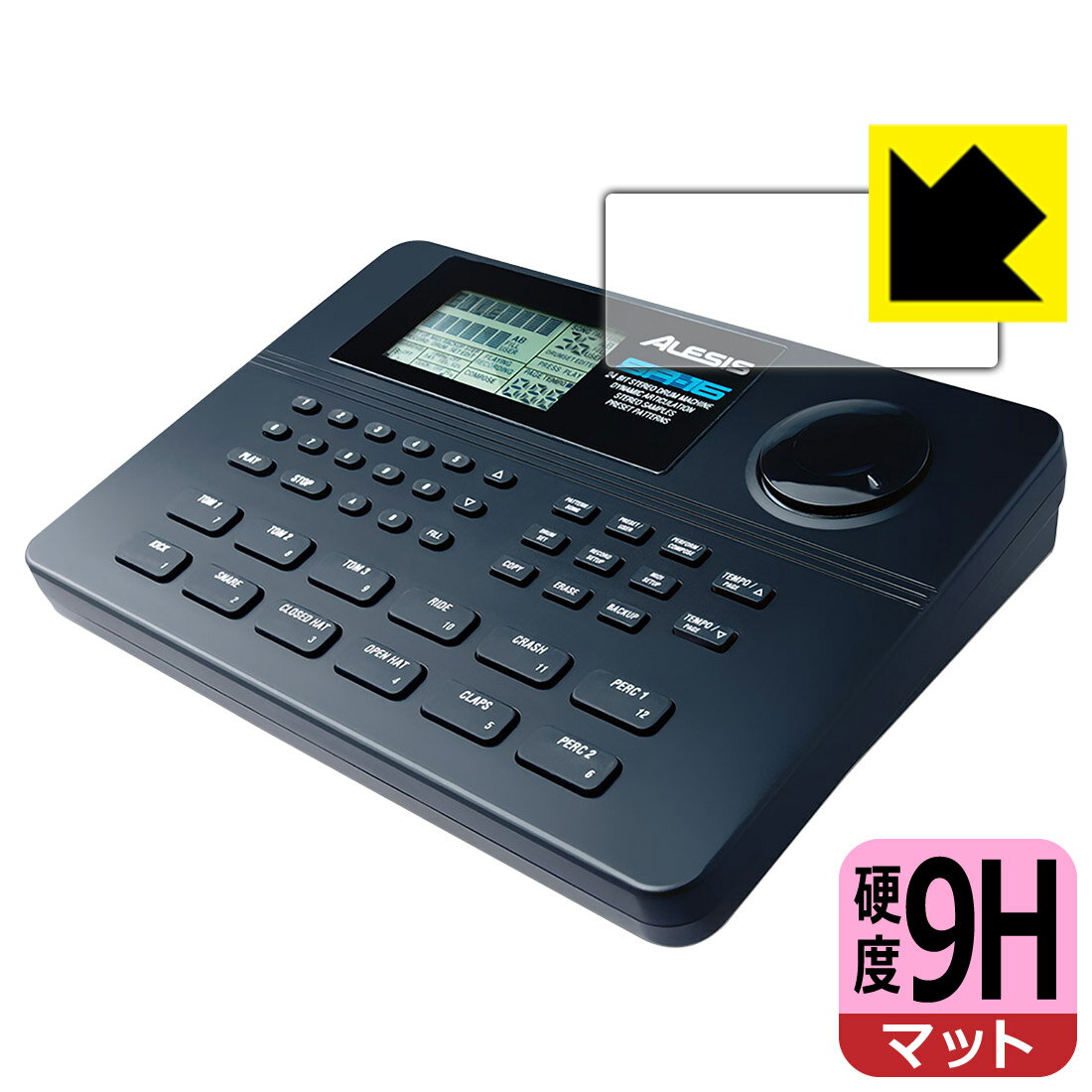 ●対応機種 : ALESIS SR-16 スタンダード・ドラムマシン専用の商品です。●製品内容 : ディスプレイ用フィルム1枚・クリーニングワイプ1個●柔軟性があり、ガラスフィルムのように衝撃を受けても割れない！スリキズ防止にもなる『9H高硬度(非光沢)の保護フィルム』●安心の国産素材を使用。日本国内の自社工場で製造し出荷しています。 ★貼り付け失敗交換サービス対象商品★【ポスト投函送料無料】商品は【ポスト投函発送 (追跡可能メール便)】で発送します。お急ぎ、配達日時を指定されたい方は以下のクーポンを同時購入ください。【お急ぎ便クーポン】　プラス110円(税込)で速達扱いでの発送。お届けはポストへの投函となります。【配達日時指定クーポン】　プラス550円(税込)で配達日時を指定し、宅配便で発送させていただきます。【お急ぎ便クーポン】はこちらをクリック【配達日時指定クーポン】はこちらをクリック 　 表面硬度はガラスフィルムと同等の9Hですが、しなやかな柔軟性がある「超ハードコートPETフィルム」なので衝撃を受けても割れません。厚みも一般的なガラスフィルムより薄い約0.2mmでタッチ操作の感度も良好です。(※1) 表面に微細な凹凸を作ることにより、外光を乱反射させギラツキを抑える「アンチグレア加工」がされております。 屋外での太陽光の映り込み、屋内でも蛍光灯などの映り込みが気になるシーンが多い方におすすめです。 また、指紋がついた場合でも目立ちにくいという特長があります。 反射防止のアンチグレア加工で指紋が目立ちにくい上、表面はフッ素コーティングがされており、皮脂や汚れがつきにくく、また、落ちやすくなっています。指滑りはさらさらな使用感です。 油性マジックのインクもはじきますので簡単に拭き取れます。 接着面は気泡の入りにくい特殊な自己吸着タイプです。素材に柔軟性があり、貼り付け作業も簡単にできます。また、はがすときにガラス製フィルムのように割れてしまうことはありません。 貼り直しが何度でもできるので、正しい位置へ貼り付けられるまでやり直すことができます。 最高級グレードの国産素材を日本国内の弊社工場で加工している完全な Made in Japan です。安心の品質をお届けします。 ※1「表面硬度 9H」の表示は素材として使用しているフィルムの性能です。機器に貼り付けた状態の測定結果ではありません。 使用上の注意 ●本製品は機器の画面をキズなどから保護するフィルムです。他の目的にはご使用にならないでください。 ●本製品は液晶保護および機器本体を完全に保護することを保証するものではありません。機器の破損、損傷、故障、その他損害につきましては一切の責任を負いかねます。 ●製品の性質上、画面操作の反応が変化したり、表示等が変化して見える場合がございます。 ●貼り付け作業時の失敗(位置ズレ、汚れ、ゆがみ、折れ、気泡など)および取り外し作業時の破損、損傷などについては、一切の責任を負いかねます。 ●水に濡れた状態でのご使用は吸着力の低下などにより、保護フィルムがはがれてしまう場合がございます。防水対応の機器でご使用の場合はご注意ください。 ●アルコール類やその他薬剤を本製品に付着させないでください。表面のコーティングや吸着面が変質するおそれがあります。 ●品質向上のため、仕様などを予告なく変更する場合がございますので、予めご了承ください。