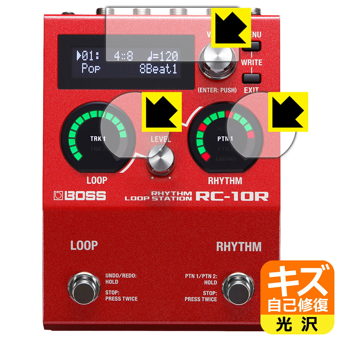 対応機種●対応機種 : BOSS RC-10R Rhythm Loop Station専用の商品です。●製品内容 : ディスプレイ用フィルム1枚・LOOPインジケーター用フィルム1枚・RHYTHMインジケーター用フィルム1枚・クリーニングワイプ1個●特殊なキズ自己修復層が細かなキズを修復！傷がついても時間が経つと自然に直ります。『キズ自己修復の保護フィルム』●安心の国産素材を使用。日本国内の自社工場で製造し出荷しています。 ★貼り付け失敗交換サービス対象商品★ 国内自社工場製造・発送だからできる 安心の製品保証とサポート ■製品保証 お届けした製品が誤っていたり、不具合があった場合などには、お届けから1ヶ月以内にメールにてお問い合わせください。交換等対応させていただきます。[キャンセル・返品（返金・交換）について] ■■貼り付け失敗時の交換サービス■■貼り付けに失敗しても1回だけ無償交換ができます。(失敗したフィルムをお送りいただき、新品に無償交換します。往復の送料のみお客様にご負担をお願いいたします。詳しくは製品に同封の紙をご確認ください) ■■保護フィルム貼り付け代行サービス■■保護フィルムの貼り付け作業に自信がない方には、PDA工房で貼り付け作業を代行いたします。(PDA工房の保護フィルムのみが対象です。詳しくは製品に同封の紙をご確認ください) キズ自己修復保護フィルム 素材説明 ■特殊なキズ自己修復層が細かな傷を修復！表面についた細かいスリ傷が自然に消える特殊な加工がされたフィルムです。キズがついても瞬間的に消えます。機器を鞄に入れることが多い方や、ツメなどのキズが気になる方へおすすめです。※自己修復層を超えたキズは直りません。■高級感あふれる光沢と画質を損なわない透明度！貼っていることを意識させないほどの高い透明度に、高級感あふれる光沢・クリアな仕上げとなります。動画視聴や画像編集など、機器本来の発色を重視したい方におすすめです。■気泡の入りにくい特殊な自己吸着タイプ接着面は気泡の入りにくい特殊な自己吸着タイプです。素材に柔軟性があり、貼り付け作業も簡単にできます。また、はがすときにガラス製フィルムのように割れてしまうことはありません。貼り直しが何度でもできるので、正しい位置へ貼り付けられるまでやり直すことができます。■安心の日本製最高級グレードの国産素材を日本国内の弊社工場で加工している完全な Made in Japan です。安心の品質をお届けします。 【ポスト投函送料無料】商品は【ポスト投函発送 (追跡可能メール便)】で発送します。お急ぎ、配達日時を指定されたい方は以下のクーポンを同時購入ください。【お急ぎ便クーポン】　プラス110円(税込)で速達扱いでの発送。お届けはポストへの投函となります。【配達日時指定クーポン】　プラス550円(税込)で配達日時を指定し、宅配便で発送させていただきます。【お急ぎ便クーポン】はこちらをクリック【配達日時指定クーポン】はこちらをクリック
