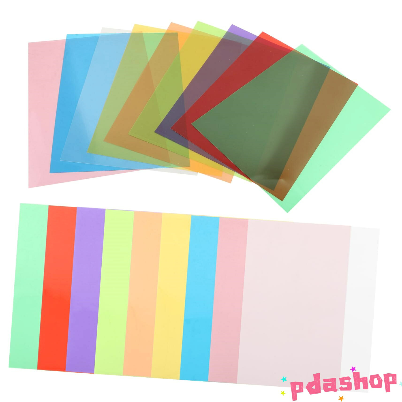 【全品2点で5%OFF】18枚 彩色紙透明セロファン硬質シート多彩色付き手芸用素材 THKJ 向け工作用グラシンシート 人気 おすすめ 便利 実用的 車内快適 軽量