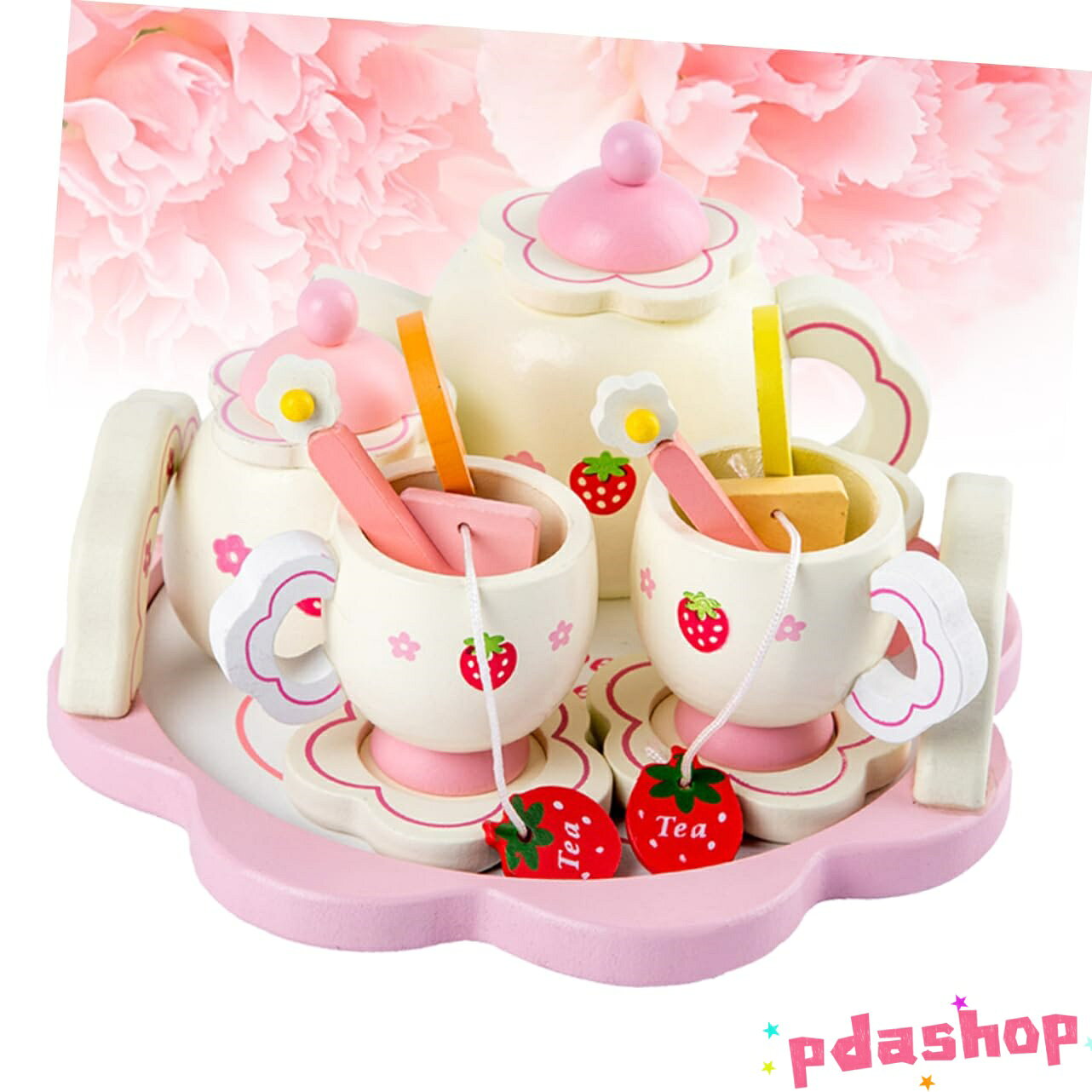 【全品2点で5%OFF】粉色木製茶具おもちゃ おままごと用 滑らかな表面で肌に優しい THKJ 誕生日やお祝いに 幼児の想像力を育む楽しい玩具 人気 おすすめ
