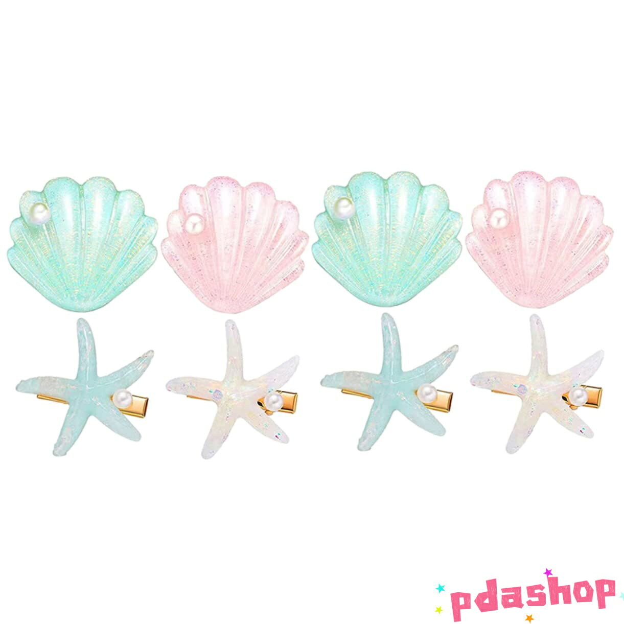 【全品2点で5%OFF】8個 ヒトデのヘアクリップ サイドクリップ THKJ 女の子のためのマーメイドアクセサリー スターヘアクリップ hair pin lovelyz 貝殻の髪飾り