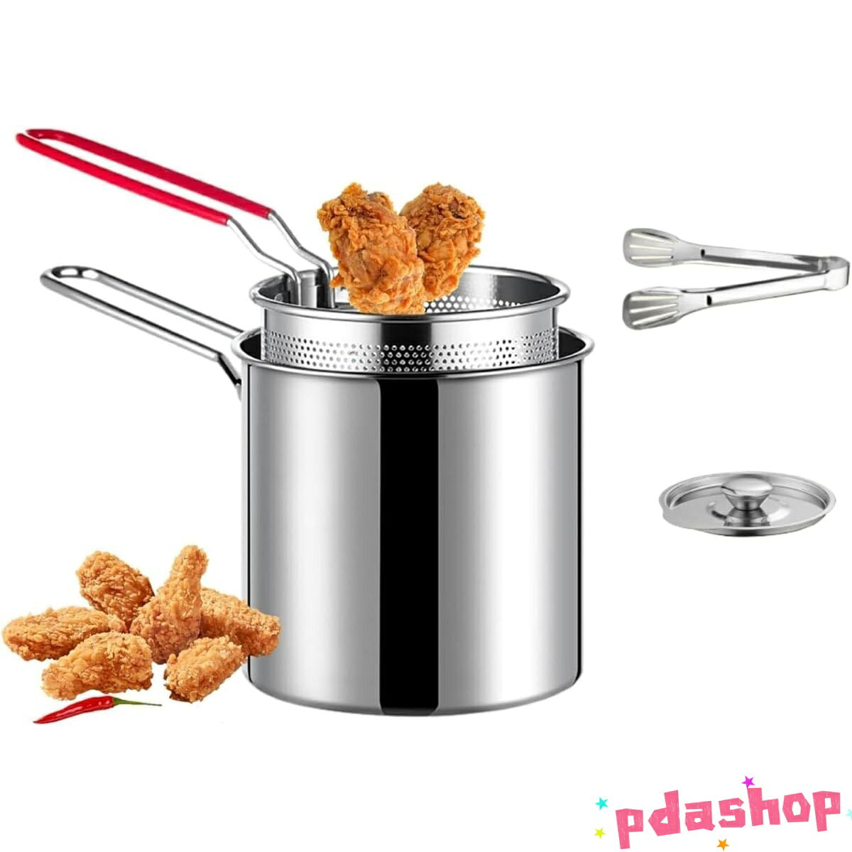 【全品2点で5%OFF】天ぷら鍋 ミニ フライパン 揚げ物 鍋 小型 少ない油で揚げ物鍋 THKJ 油切りざる付き 304ステンレス鋼 深型 IH 直火対応 調理器具 人気