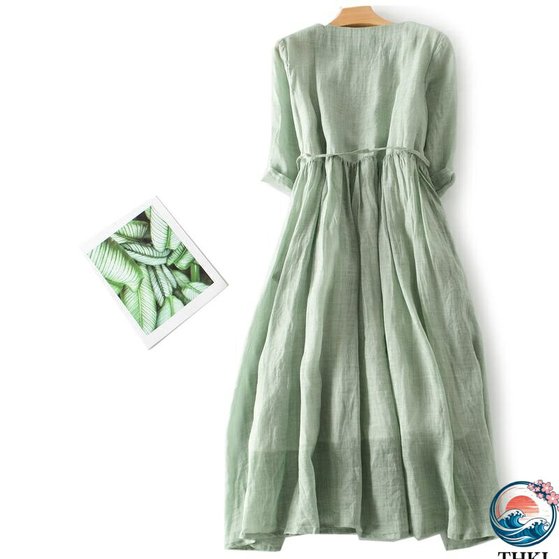 【全品5%ポイント】ワンピース ロングワンピース シャツワンピース 綿麻 リネン ノーカラー 7分袖 シャツ ワンピ シャツワンピ ロング ロングワンピ pdashop-10009721 PDA shop サンプル画像2