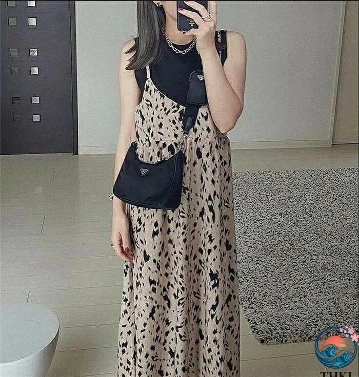 PDA shopの【全品5%ポイント】ワンピース レディース 秋 夏 春 キャミワンピース ダルメシアン柄 サロペット Aライン オールインワン きれいめ リゾートワンピース｜アングル2