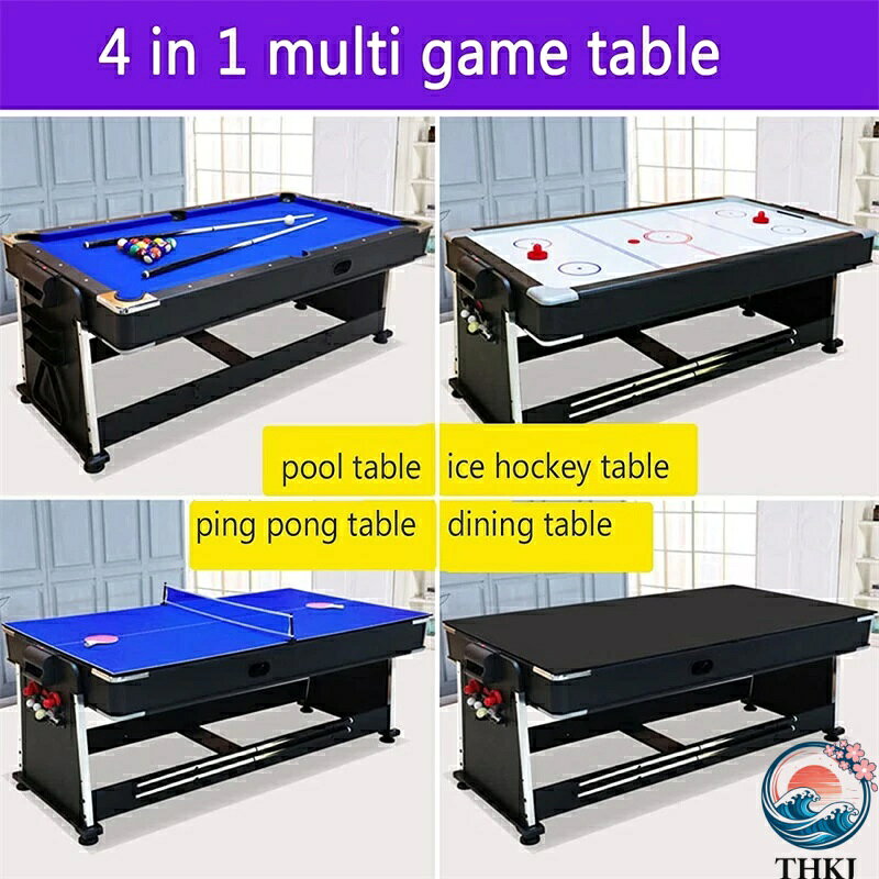 【全品2点で5%OFF】4イン1コンビネーションテーブル、ファミリーマルチゲームテーブル - 7フィートのビリヤード/ビリヤード台+エアホッケー+テニステーブル+ディナーテーブル、屋内スポーツ、ゲームルーム、バー、パーティー用【車上渡し・時間指定不可】