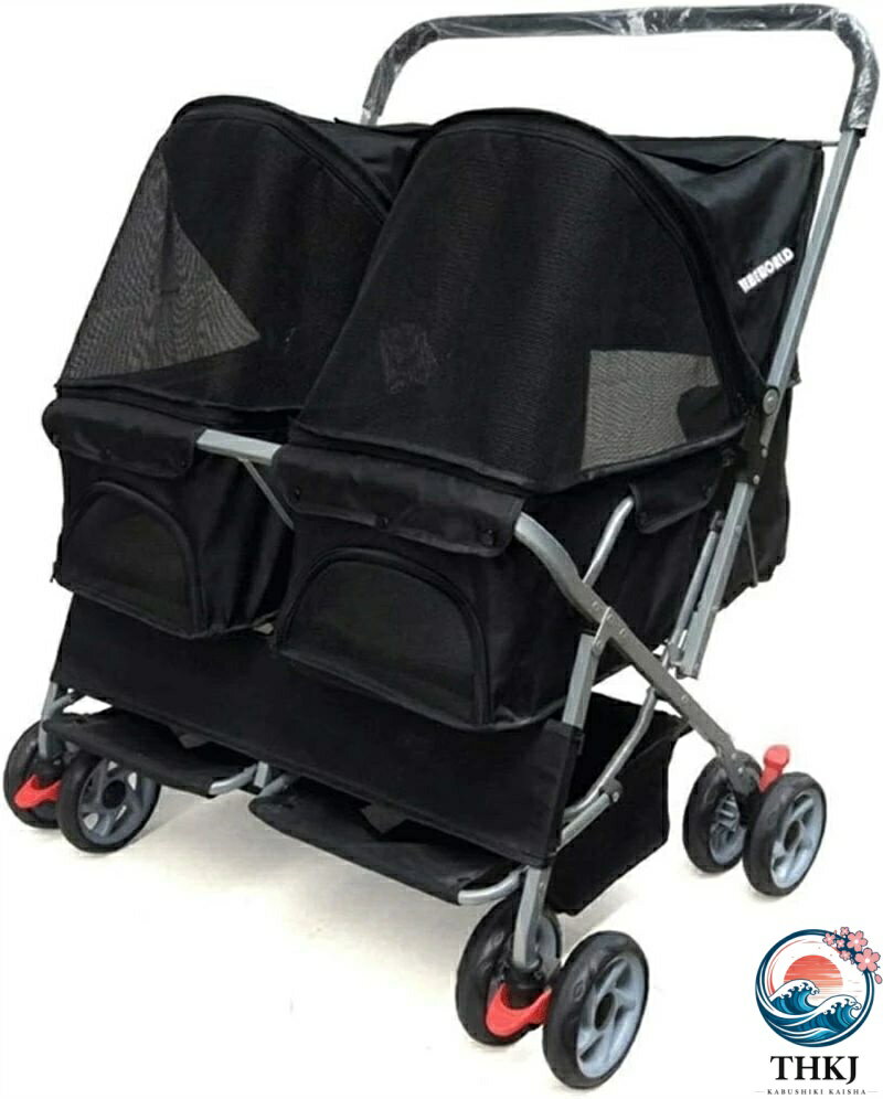 【全品2点で5%OFF】ペットカート ダブル犬ベビーカーペットベビーカーのレインカバーマックスロード60キロでペット＆猫ブラックパープル用の大型犬ベビーカー徒歩圏内折りたたみトラベルキャリッジ A