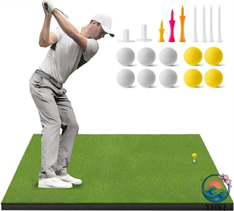 【全品2点で5%OFF】ゴルフマット ゴルフ 練習 マットゴルフ ヒッティング マ26mm/31mm ゴルフヒッティングマット、屋内および屋外練習、ゴルフターフ練習マット、ゴルフボール10個、裏庭ドライビングとチッピングトレーニング用ゴルフティー9個付き 31MM