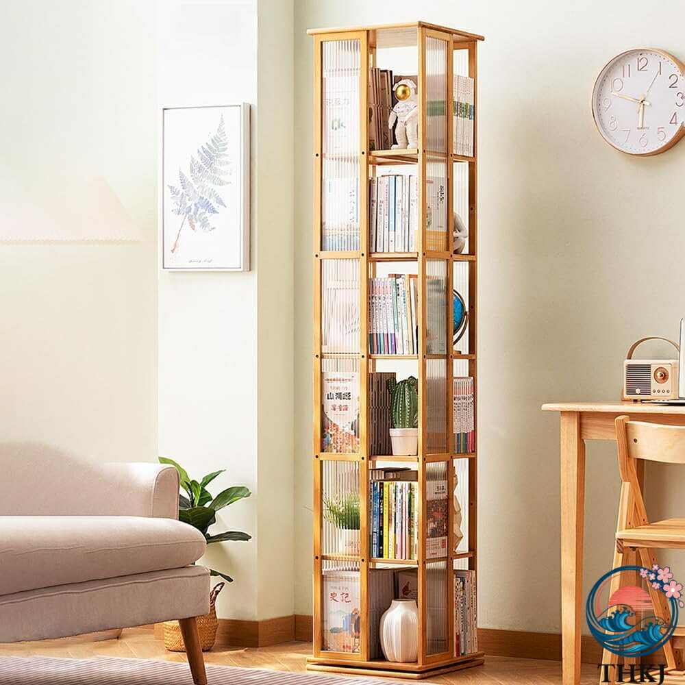 【全品2点で5%OFF】木製本棚 回転式本棚 360°長虹アクリル 4段/5段 直径40cm 耐荷重80kg A4が入る高さ 書棚 大容量 サイレント回転 絵本棚 漫画 小さい本棚 ブックシェルフ CDラック DVDラック 組立簡単 ブラウン-6層