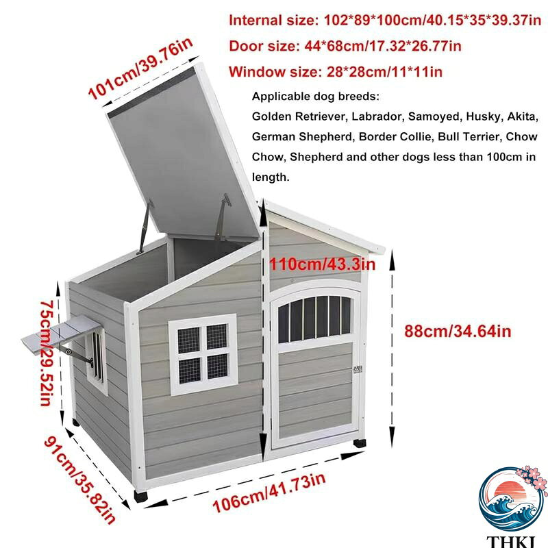 【全品5%ポイント】大型犬小屋 屋外耐候性犬小屋ヴィラ 高床&ドア窓付き 屋外特大...