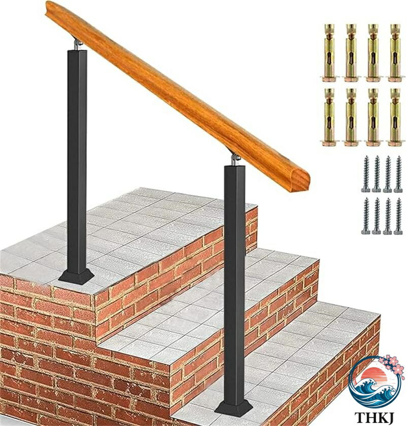 【手すりセット】手すり1本、支柱2本セット,8本ステンレス鋼拡張ネジ,8本ステンレス鋼のセルフタッピングねじ,高さ：85cm,柱の色：ブラック、ホワイト，手すりの長さ：60cm / 80cm / 100cm /120cm /140cm 【角...
