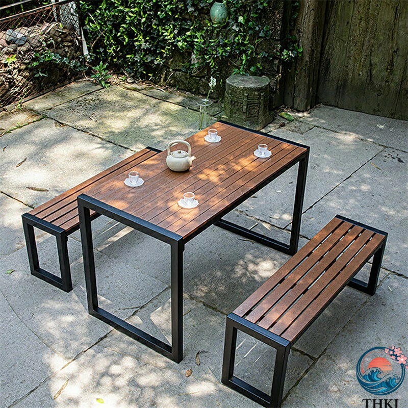 【全品2点で5%OFF】ガーデンテーブルセット 屋外ダイニングテーブルとベンチ 3ピース (テーブル1台、チェアー2脚) ガーデンベンチ 屋外 カフェテーブル 防水 おしゃれ 木製 丈夫 収納可能 防水性と耐日光性 お手入れが簡単 屋内/屋外、裏庭、キ