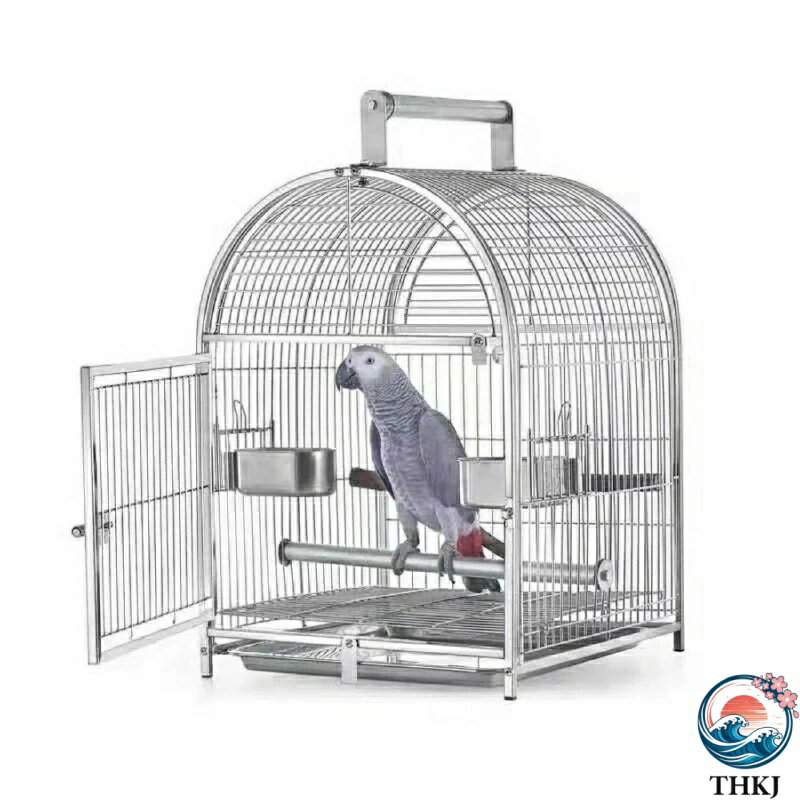 【全品2点で5%OFF】ステンレス鋼 鳥用キャリーかご 鳥小屋 携帯用小型オウム旅行ケージ ペットバードケ..