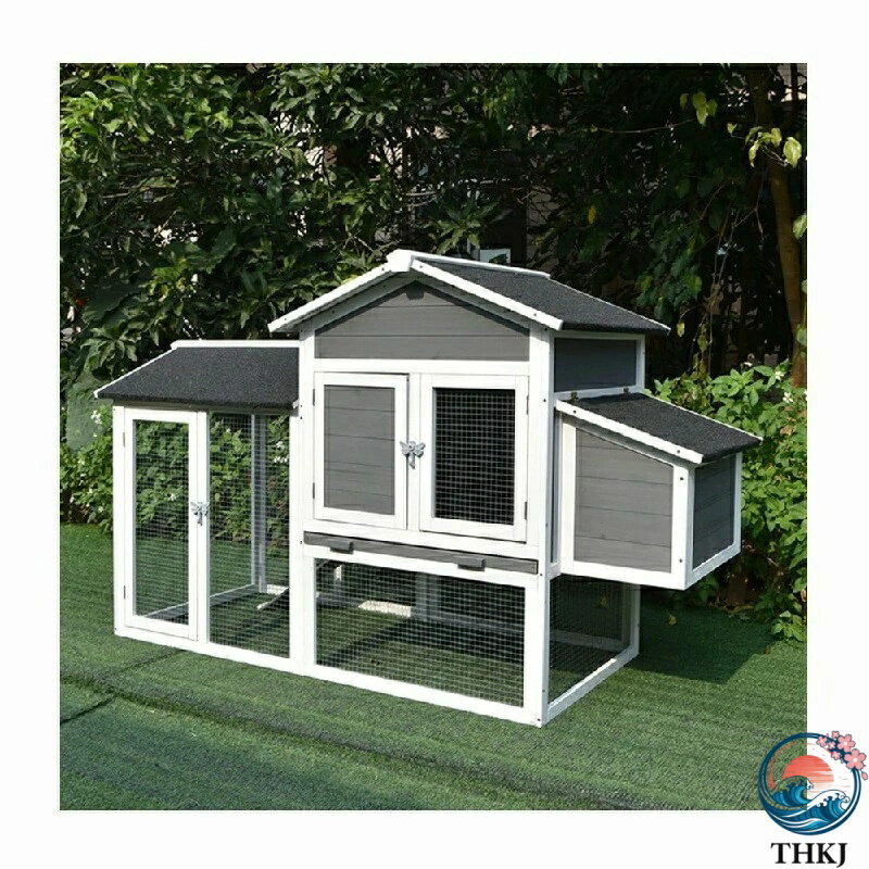 ケージ木製鶏小屋屋外鳥かご 大型チキン小屋ウサギ小屋産卵 アウトドア 家禽ケージ6羽の鶏用の大きな鶏小屋換気ドアと取り外し可能なトレイ付きの小動物ペットハウスマルチドアデザイン 滑り止め階段 防雨 組み立て簡単複数のドア付き トレー付き ワイヤーメッシュ家庭用