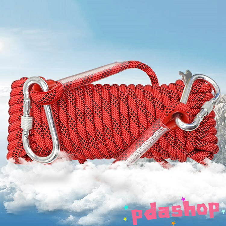 PDA shopの【全品5%ポイント】ロープ クライミングロープ 登山 ザイル クライミング 多機能ロープ 長さ10m 15m 20m 多目的ロープ カラビナ付き 消防 直径8mm 10m｜アングル2