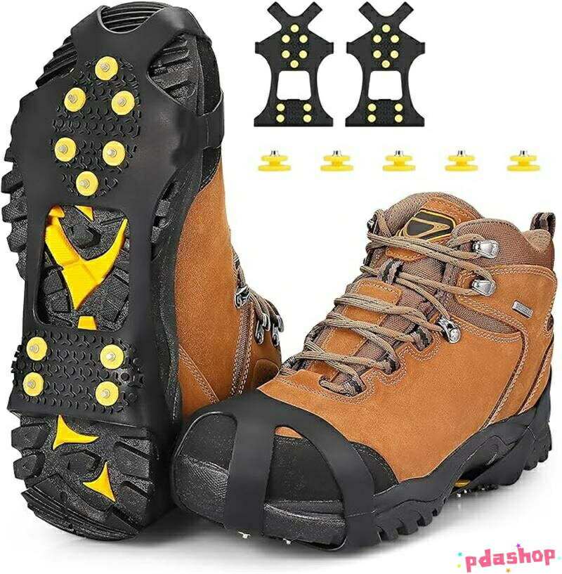 アイゼン 10本爪 クランポン アイスグリッパー 軽量チェーンスパイク 靴底取り付け型 簡単着脱 転倒防..