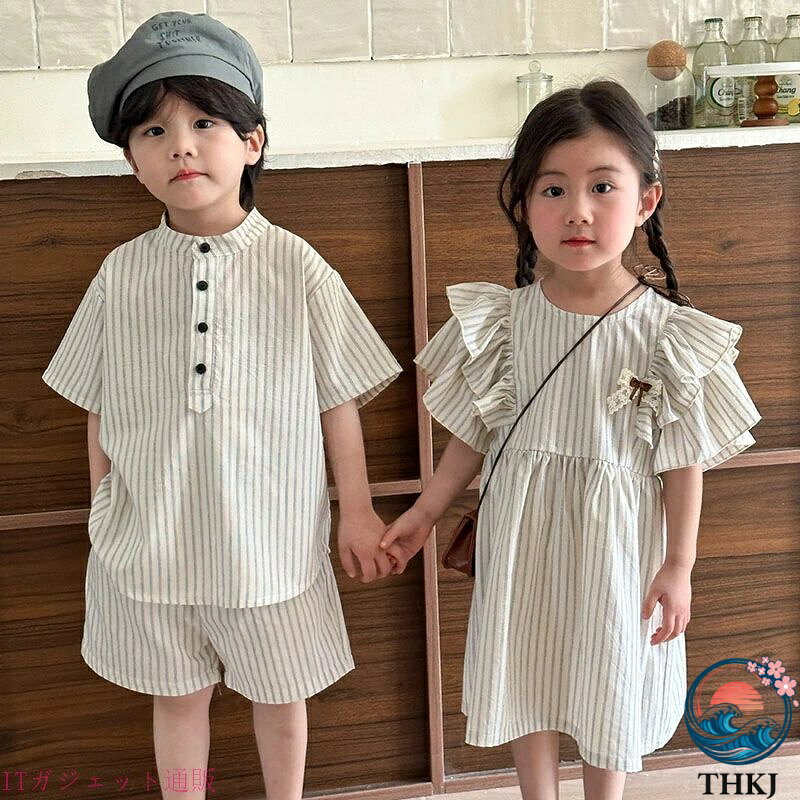 樂天商城 - 【全品5%ポイント】キッズ 子供 上下セット ワンピース 女の子 男の子 兄妹 ジュニア ベビー服 シャツ 半袖 ショートパンツ おしゃれ 可愛い