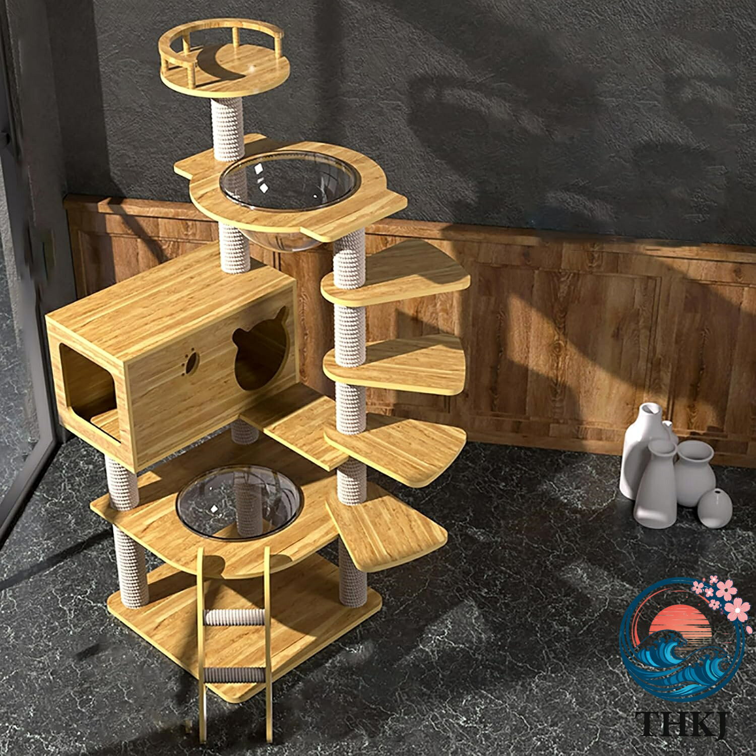 【商品コード】：y812775 【カラー】 写真通り 素材: 木材、アクリル、麻縄、金具 【この商品について】 【頑丈で安定したデザイン】幅広い底座と3ヶ所でしっかりと支える支柱は、安定性がアップされ、猫ちゃんの快適な運動と安全をしっかりと守ります。そして、頂上までの道順がたくさん用意されているため、どんな猫ちゃんでも楽しめます。 【コンパクトで省スペース】木製なので掃除が簡単です。宇宙船カプセルも水洗い可能です。しっかりした支える支柱、安定性がアップ！倒れにくいし床に傷つけることはありません。スペースを取らないので、ワンルームの方でも安心できます！据置タイプは部屋の角、ソファーの横など、どこでも自由に設置可能！いつでも猫ちゃんと遊べます。 【子猫からシニア猫まで遊べる】休憩できる場所はたくさんあるので、多頭飼いの場合でもご使用できます！透明な宇宙船ハンモックなどを取り付きまして、可愛い猫ちゃんたちがここで遊んだり、寝たりして、見るだけでも楽しい！爪とぎポールと爪とぎ台座が付き、猫ちゃんは存分にバリバリ爪とぎできます！天然サイザル麻で作られていますので、ホコリが出にくく、匂いもありません。猫ちゃんの運動不足を解消します。 【肉球が見えるハンモック・おもちゃ】透明度の高いアクリル製ボウル型宇宙船、360°から愛猫が様々な遊び姿が見える。宇宙船はゆるやかな曲線でネコちゃんの体にフィットし、猫ちゃんの体をリラックスできます。猫は移動する物体、球体(ボールなど)に好奇心を持ちます。展望台にポンポンおもちゃが一個付き。猫ちゃんの狩猟本能を掻き立てられ、興味を引き寄せ、夢中になります。 【気持ち良い生地・組立簡単】猫ちゃんが快適に過ごすことができます。爪が引っかかりにくく、けがを防ぎます。 ※簡易包装となりますのでご理解の程よろしくお願いします。 ※手動測定による1〜3mmの測定偏差を許容してください。 ※モニターや光の効果が異なるため、実際の色は写真の色と若干異なる場合があります。 ※仕様・デザインは改良のため予告なく変更することがあります。【商品コード】：y812775 【カラー】 写真通り 素材: 木材、アクリル、麻縄、金具 【この商品について】 【頑丈で安定したデザイン】幅広い底座と3ヶ所でしっかりと支える支柱は、安定性がアップされ、猫ちゃんの快適な運動と安全をしっかりと守ります。そして、頂上までの道順がたくさん用意されているため、どんな猫ちゃんでも楽しめます。 【コンパクトで省スペース】木製なので掃除が簡単です。宇宙船カプセルも水洗い可能です。しっかりした支える支柱、安定性がアップ！倒れにくいし床に傷つけることはありません。スペースを取らないので、ワンルームの方でも安心できます！据置タイプは部屋の角、ソファーの横など、どこでも自由に設置可能！いつでも猫ちゃんと遊べます。 【子猫からシニア猫まで遊べる】休憩できる場所はたくさんあるので、多頭飼いの場合でもご使用できます！透明な宇宙船ハンモックなどを取り付きまして、可愛い猫ちゃんたちがここで遊んだり、寝たりして、見るだけでも楽しい！爪とぎポールと爪とぎ台座が付き、猫ちゃんは存分にバリバリ爪とぎできます！天然サイザル麻で作られていますので、ホコリが出にくく、匂いもありません。猫ちゃんの運動不足を解消します。 【肉球が見えるハンモック・おもちゃ】透明度の高いアクリル製ボウル型宇宙船、360°から愛猫が様々な遊び姿が見える。宇宙船はゆるやかな曲線でネコちゃんの体にフィットし、猫ちゃんの体をリラックスできます。猫は移動する物体、球体(ボールなど)に好奇心を持ちます。展望台にポンポンおもちゃが一個付き。猫ちゃんの狩猟本能を掻き立てられ、興味を引き寄せ、夢中になります。 【気持ち良い生地・組立簡単】猫ちゃんが快適に過ごすことができます。爪が引っかかりにくく、けがを防ぎます。 ※簡易包装となりますのでご理解の程よろしくお願いします。 ※手動測定による1〜3mmの測定偏差を許容してください。 ※モニターや光の効果が異なるため、実際の色は写真の色と若干異なる場合があります。 ※仕様・デザインは改良のため予告なく変更することがあります。