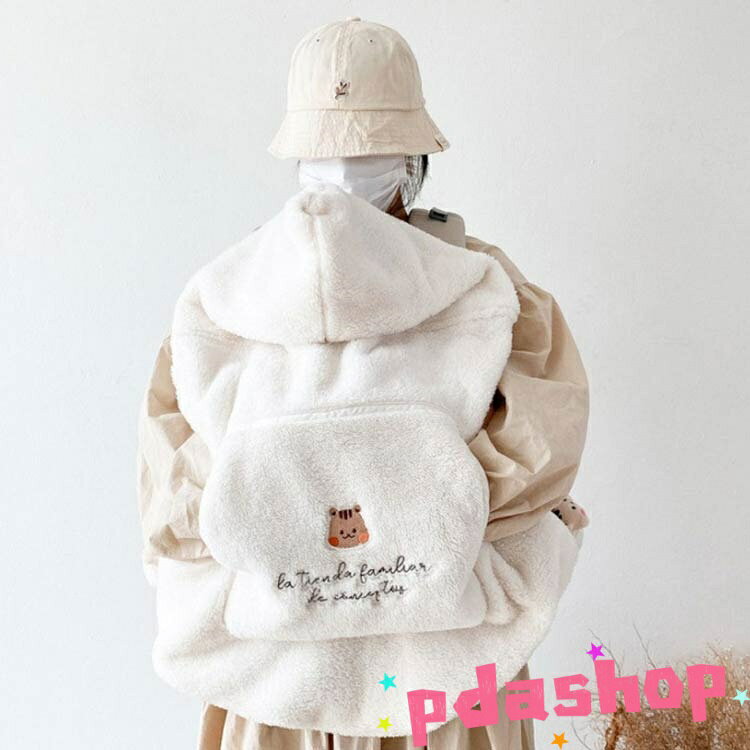 PDA shopの【全品5%ポイント】抱っこ紐 ケープ ベビーカー 3way ふわふわ ボアフリース ブランケット 毛布 防寒 フード付き ポケット付き 足元まですっぽり 新生児｜アングル2