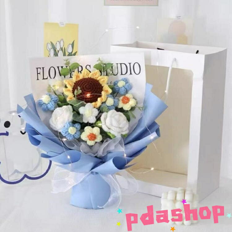 【全品5%ポイント】LEDライト付き ぬいぐるみ花束 かぎ針編み 完成品 編み物 枯れ...