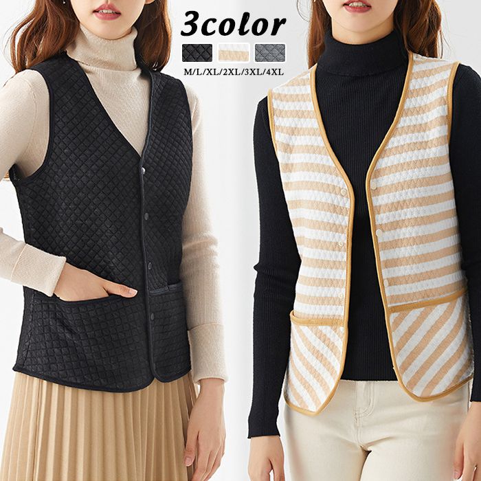 【全品2点で5%OFF】ベスト レディース ジレ 秋 キルティング ジャケット 中綿 THKJ ライトアウター キルティングベスト 無地 アウター 羽織り ノースリーブ(4.0)