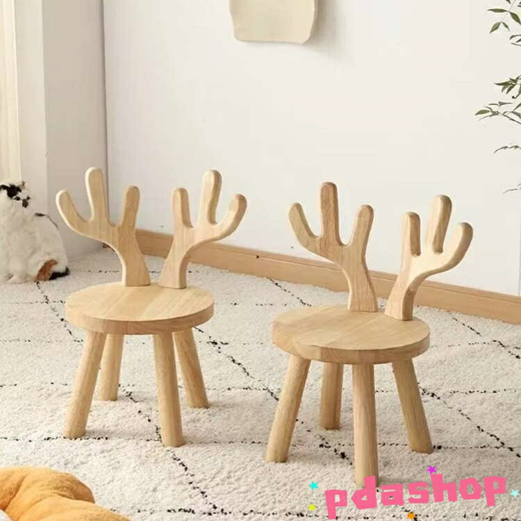 【全品5%ポイント】木製 キッズチェア ヘラジカ 角 耳付き 幼児 ローチェア 子供椅子 アニマルチェア 鹿 小さい 低い椅子 ミニ椅子 天然木 北欧 [2]