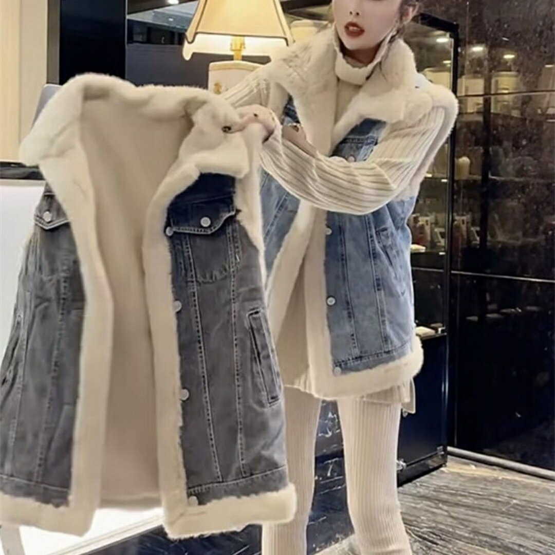 Rakuten - 秋冬 コーデ レディース ファッション オシャレ 服 カワイイ シンプル 大人カワイイ 大きいサイズ デニム ベスト ポケット 韓国スタイル ジャケット チョッキ