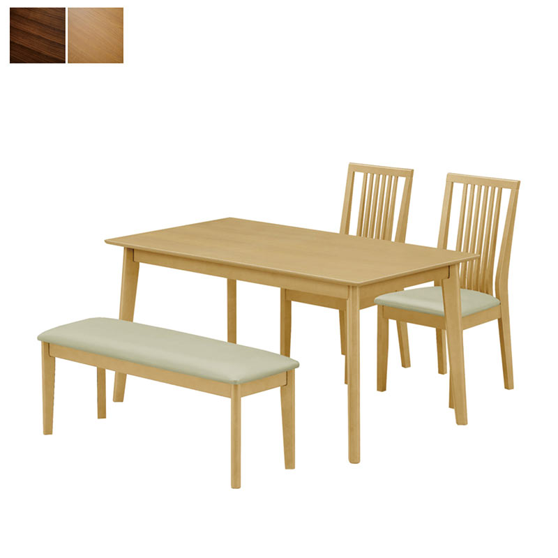 北欧 ダイニングセット 4人掛け ベンチ ウォールナット材 幅135cm ダイニングテーブルセット 4点セット 4人用 おしゃれ ブラウン 長方形 テーブル ハイバック 角型 135×80 天然木 合成皮革 PVC 合皮 木製 ウレタン樹脂塗装 モダン スタイリッシュ シンプル 北欧スタイル