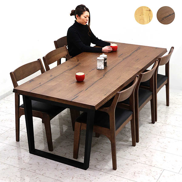 北欧 ダイニングテーブルセット 一枚板風 6人掛け 200cm 大判 大型 大きめ 天板に掛けられる肘付きチェ..