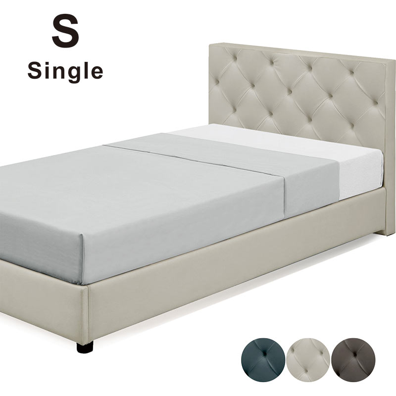レザーベッド ベッドフレーム シングル レザーファブリック ベッド ヘッドボード クッション シングル..