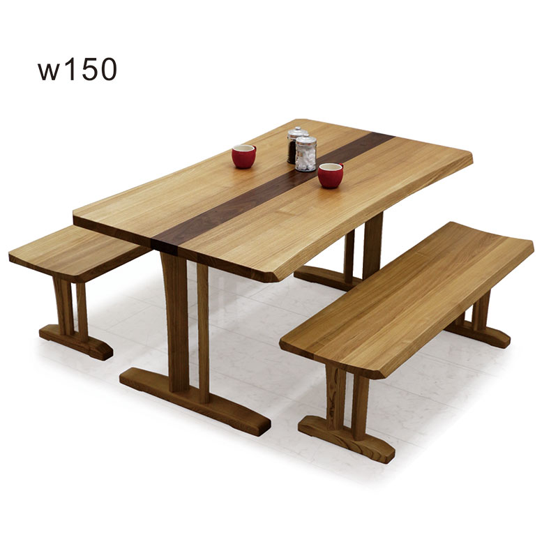 北欧 ダイニングテーブルセット ベンチ 4人掛け 無垢材 幅150cm 150×88 タモ無垢材 アッシュ材 ダイニング ベンチチェア ベンチ 木製 板座 ダイニングテーブル 3点セット T字脚 二本脚 北欧スタイル ナチュラル ブラウン ライン入り おしゃれ シンプル 和 モダン 和室 洋室