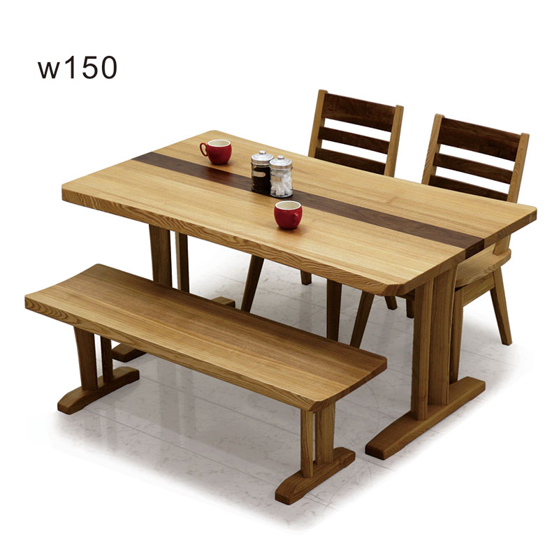 北欧 ダイニングテーブルセット ベンチ 回転椅子 4人掛け 無垢材 幅150cm タモ無垢材 アッシュ材 回転 ダイニングチェア ダイニング ベンチチェア 板座 T字脚 二本脚 ダイニングテーブル 4点セット ナチュラル ブラウン おしゃれ 北欧スタイル シンプル 和 モダン 和室 洋室