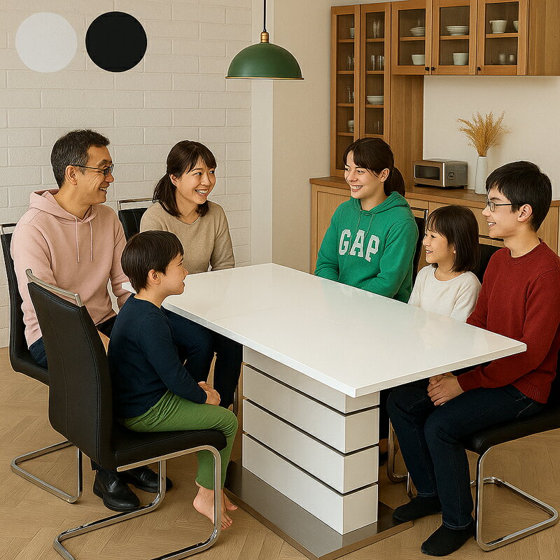 鏡面ダイニングセット7点伸長式6人...