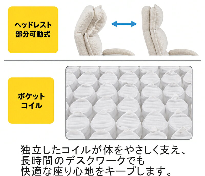 【マラソン期間中全品ポイント10倍】オフィスチェア 学習チェア パソコンチェア ヘッドレスト可動式 ポケットコイル座面 オットマン付き リクライニング デスクチェア [2]