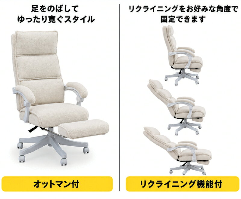 【マラソン期間中全品ポイント10倍】オフィスチェア 学習チェア パソコンチェア ヘッドレスト可動式 ポケットコイル座面 オットマン付き リクライニング デスクチェア [3]