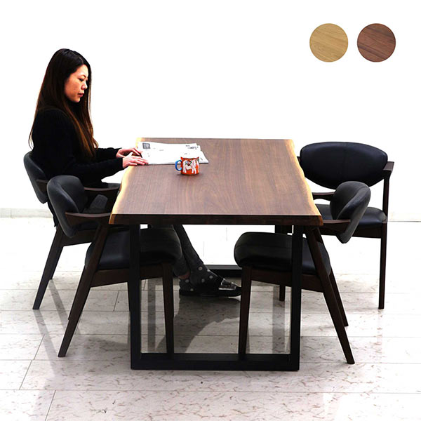 北欧 ダイニングテーブルセット 5点 幅155cm 一枚板風 テーブル ナチュラル ブラウン 選べる2色 奥行き85cm 高さ70cm なぐり加工 モダン 北欧スタイル 長方形 天然木 オーク材 ウォールナット材 ウレタン塗装 スタイリッシュ ブラック スチール脚 座面 合成皮革 送料無料