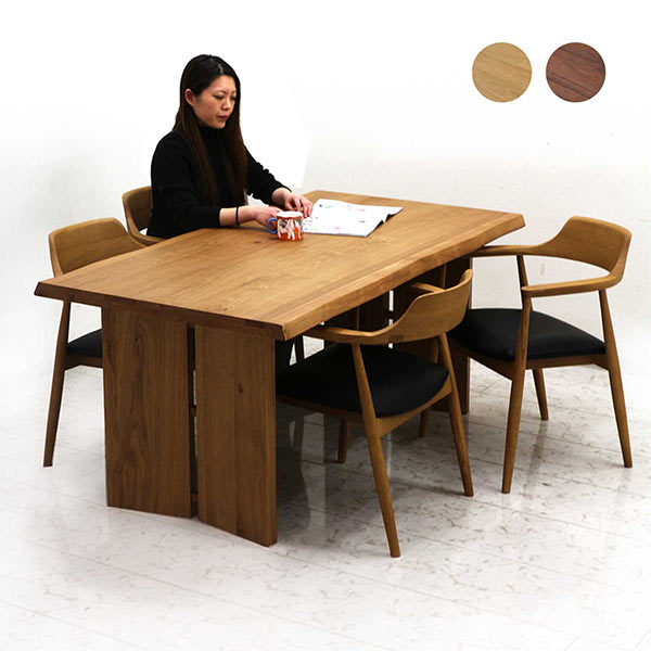 北欧 ダイニングテーブルセット 5点 幅155cm 一枚板風 テーブル ナチュラル ブラウン 選べる2色 奥行き85cm 高さ70cm なぐり加工 モダン 長方形 天然木 オーク材 ウォールナット材 ウレタン塗装 スタイリッシュ 座面 北欧スタイル 合成皮革 送料無料