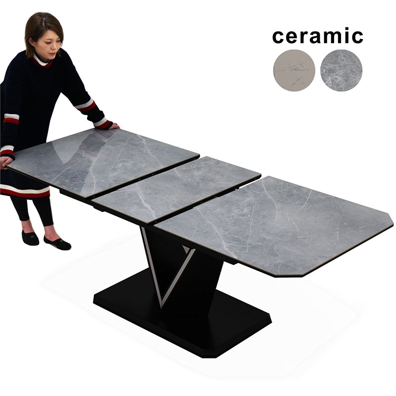 セラミックテーブル 伸長式 大理石風 ダイニングテーブル 幅160cm～200cm 伸縮 伸張式 ホワイト グレー 選べる2色 白 伸長テーブル ワンタッチ式 エクステンション 天板拡張 おしゃれ シック スタイリッシュ モダン ceramic