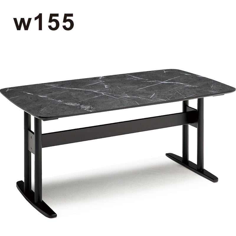 テーブル ダイニングテーブル ダイニング 食卓 4人掛け 4人 3人 2人 幅155cm 石目調 大理石調 ブラック 木製脚 2本脚 水に強い 汚れに強い 熱に強い メラミン お手入れ簡単 丈夫 ラバーウッド お店 店舗 高級感 モダン シンプル スタイリッシュ 美しい エレガント