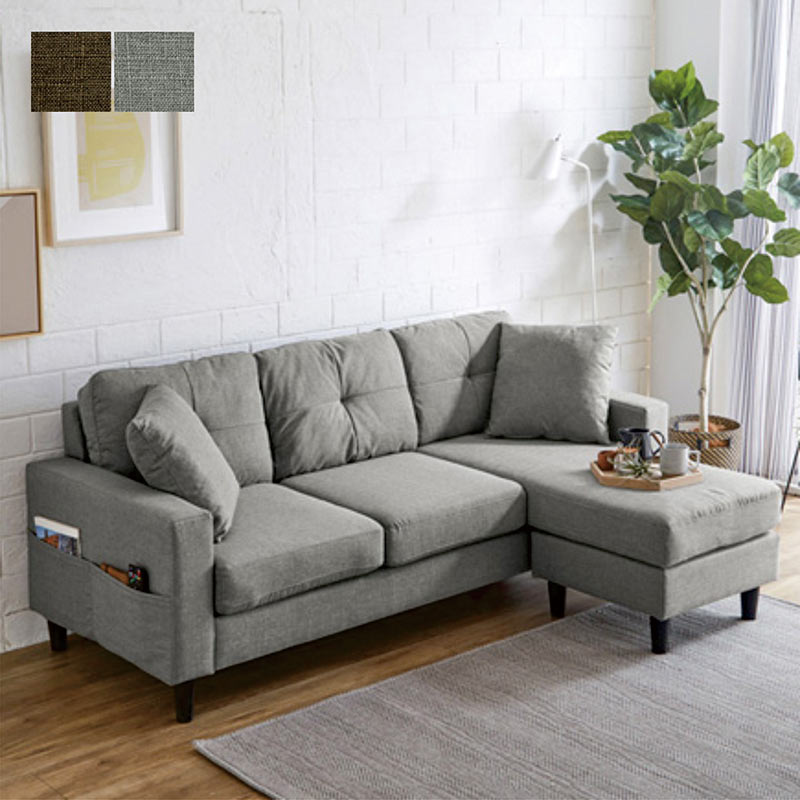 コーナーソファー 3人掛け コンパクト カウチソファー ソファセット スツール ファブリック 布地 カウチソファ コーナーソファ l字ソファ グレー ブラウン クッション2個付き ウレタン 座り心地 硬め おしゃれ 北欧 カジュアル シンプル モダン
