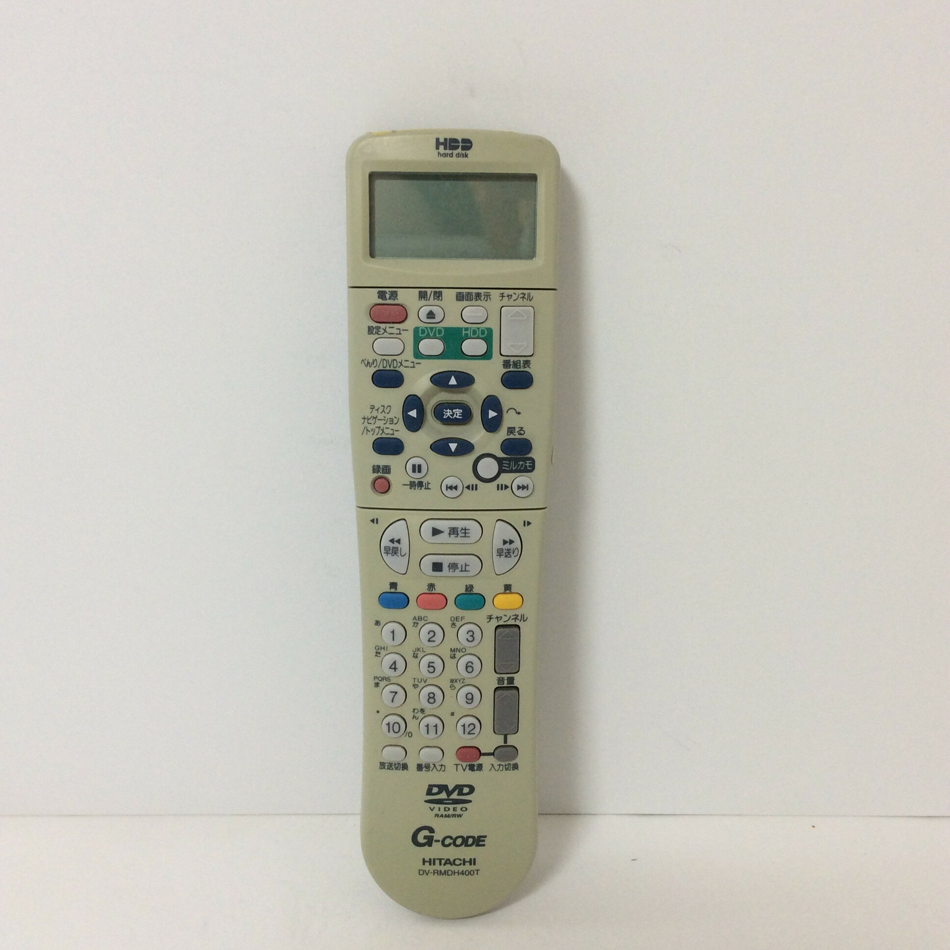 【中古】DVD ビデオ リモコン 日立　HITACHI DV-RMDH400T 電池ふたなし