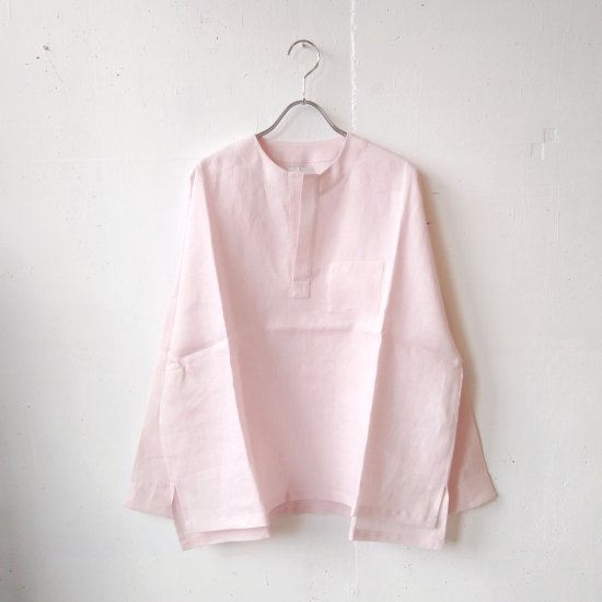 Honnete オネットNO COLLAR CHINESE SHIRTPIECE DYED IRISH LINENレディース シャツ