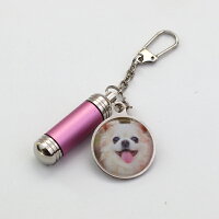 ペット遺骨カプセルキーホルダーツートーンオーダーメイド名札付きアルミ製写真入れ名入れアクセサリ遺骨入れ