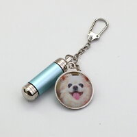 ペット遺骨カプセルキーホルダーツートーンオーダーメイド名札付きアルミ製写真入れ名入れアクセサリ遺骨入れ