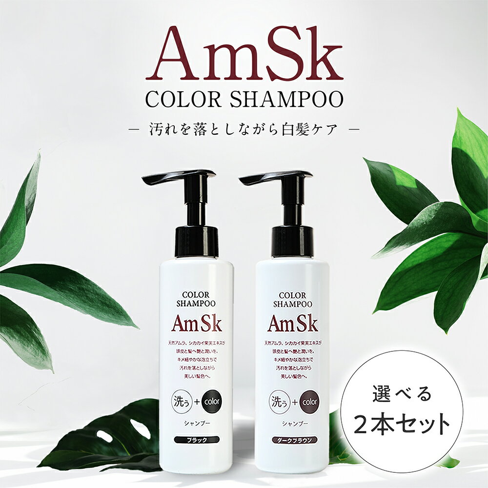 amsk ヘアカラーシャンプー 200ml×2本セット【ダークブラウン】【ブラック】白髪染め 男性用 女性用 男女兼用　白髪 …