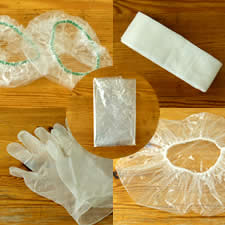 染毛に便利な小物5点セット 手袋、耳キャップ、シャワーキャップ、コットン、ケープ 白髪染め 男性用 女性用 男女兼用